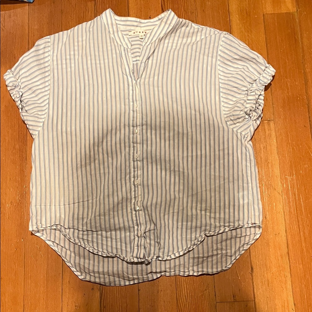 Xirena Blue and White Striped Button Down Shirt